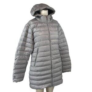 MOUNTAIN HARDWEAR ~ WOMENS LARGE ~ GRAY HOODED PARKA DOWN JACKET COAT
